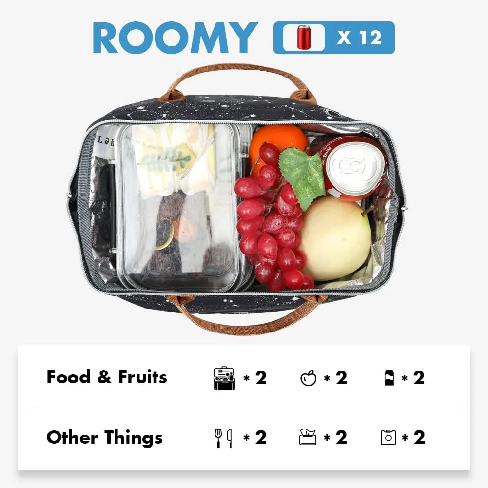 Lekesky Lunch Box Women Men Lunch Bag Wide-Open Lunch Tote Bag, Black