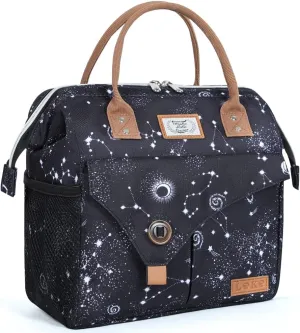 Lekesky Lunch Box Women Men Lunch Bag Wide-Open Lunch Tote Bag, Black