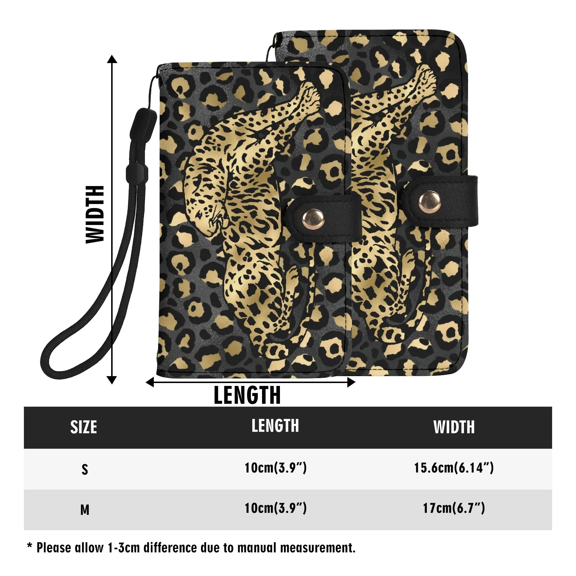 Leopard Print Graphic Black PU Leather Wallet Phone Flip Case