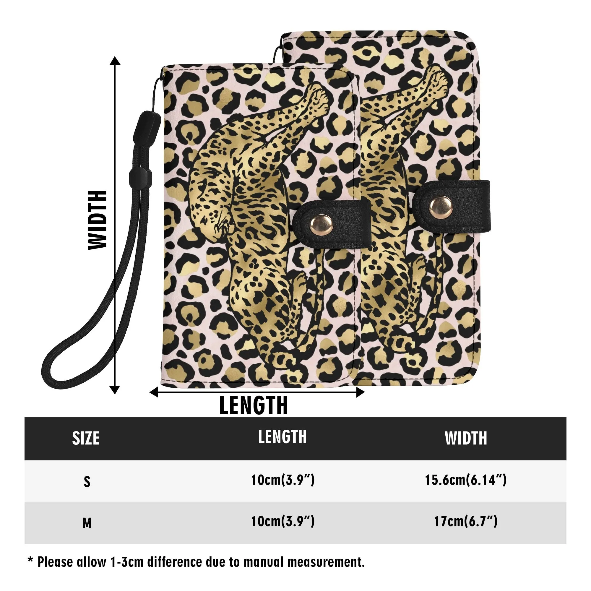 Leopard Print Graphic Black PU Leather Wallet Phone Flip Case