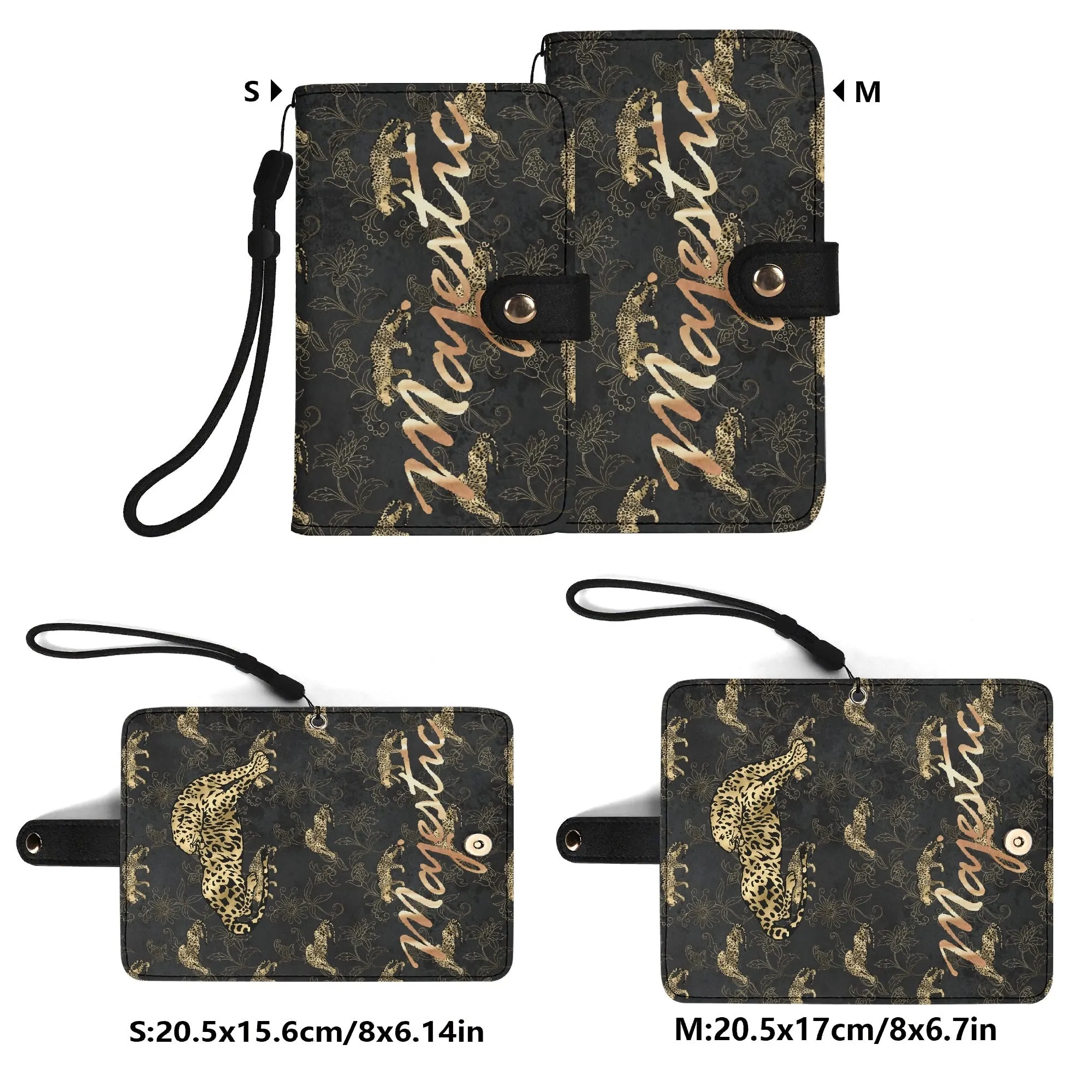 Leopard Print Graphic Black PU Leather Wallet Phone Flip Case