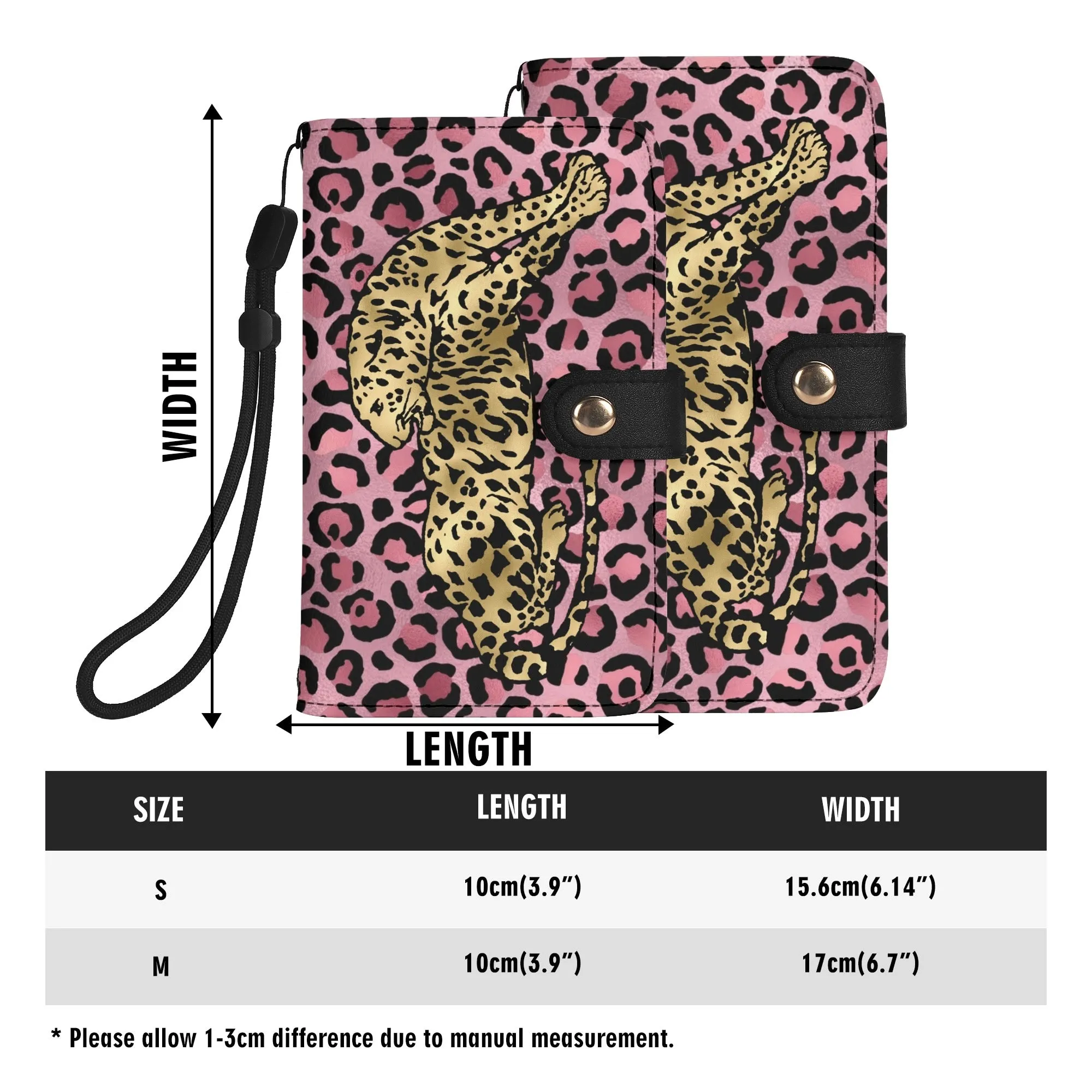 Leopard Print Graphic Black PU Leather Wallet Phone Flip Case