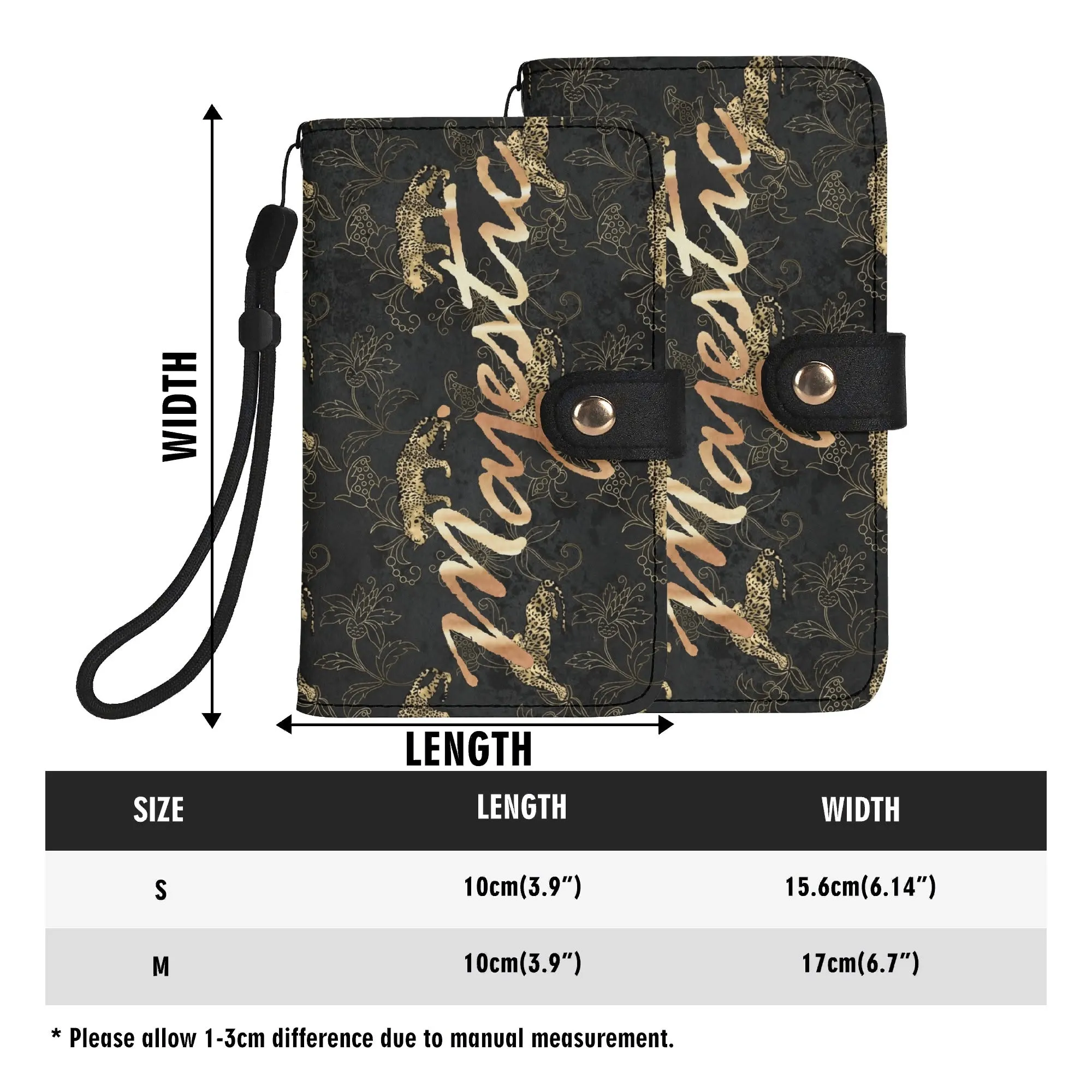 Leopard Print Graphic Black PU Leather Wallet Phone Flip Case