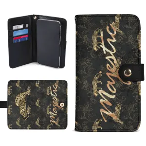 Leopard Print Graphic Black PU Leather Wallet Phone Flip Case