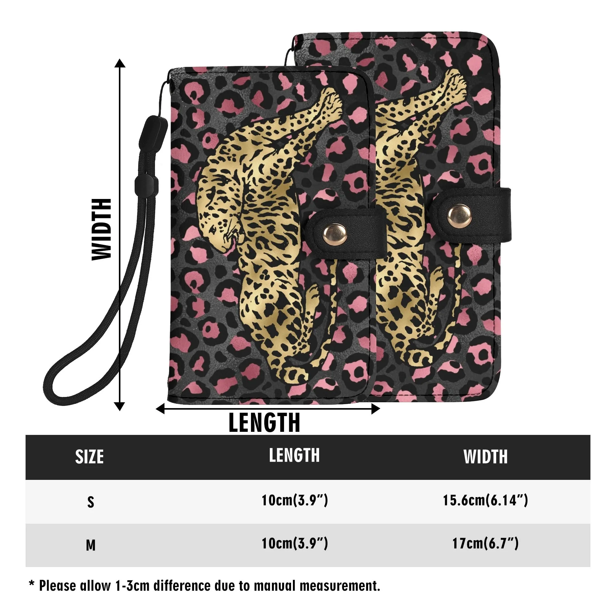 Leopard Print Graphic Black PU Leather Wallet Phone Flip Case