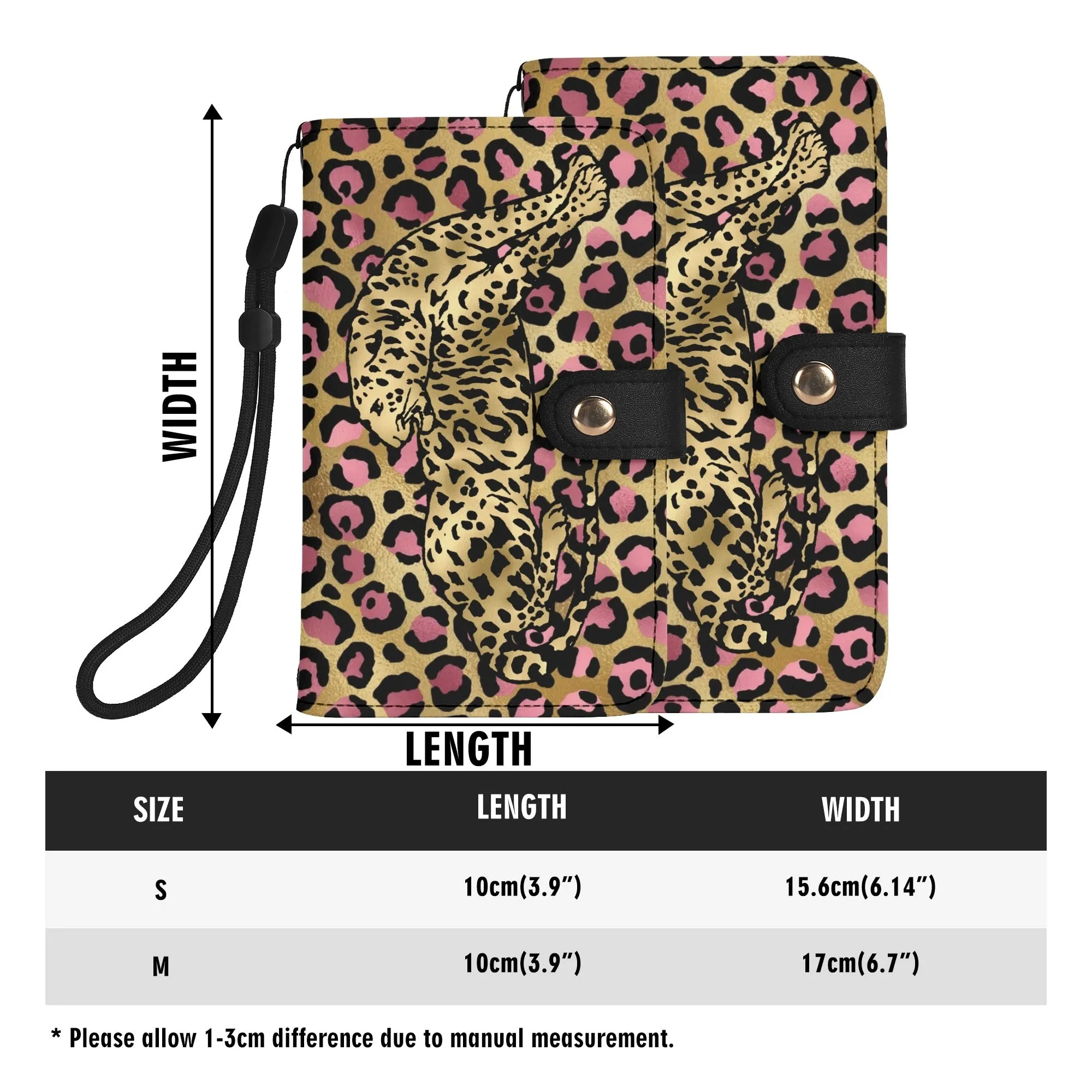 Leopard Print Graphic Black PU Leather Wallet Phone Flip Case