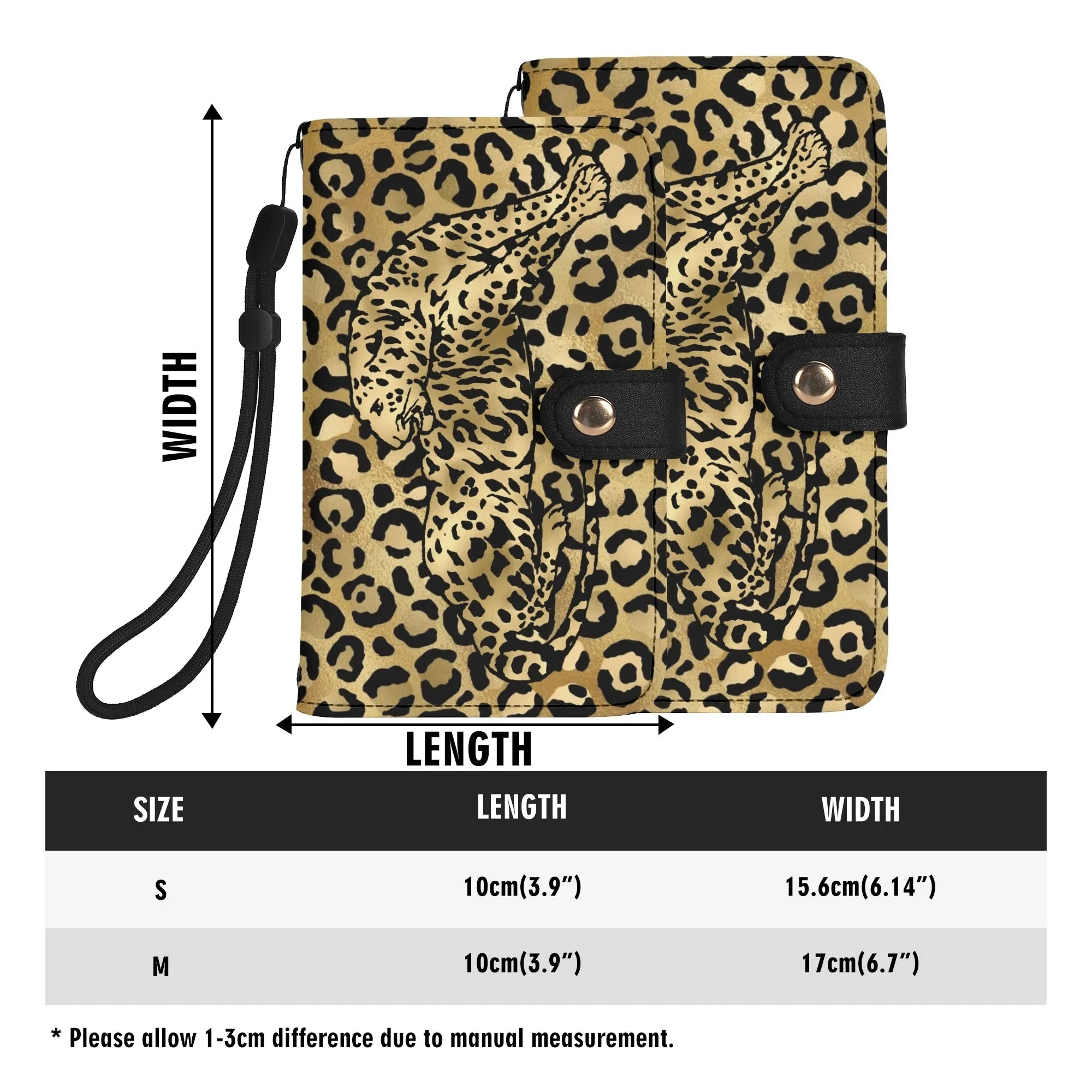 Leopard Print Graphic Black PU Leather Wallet Phone Flip Case