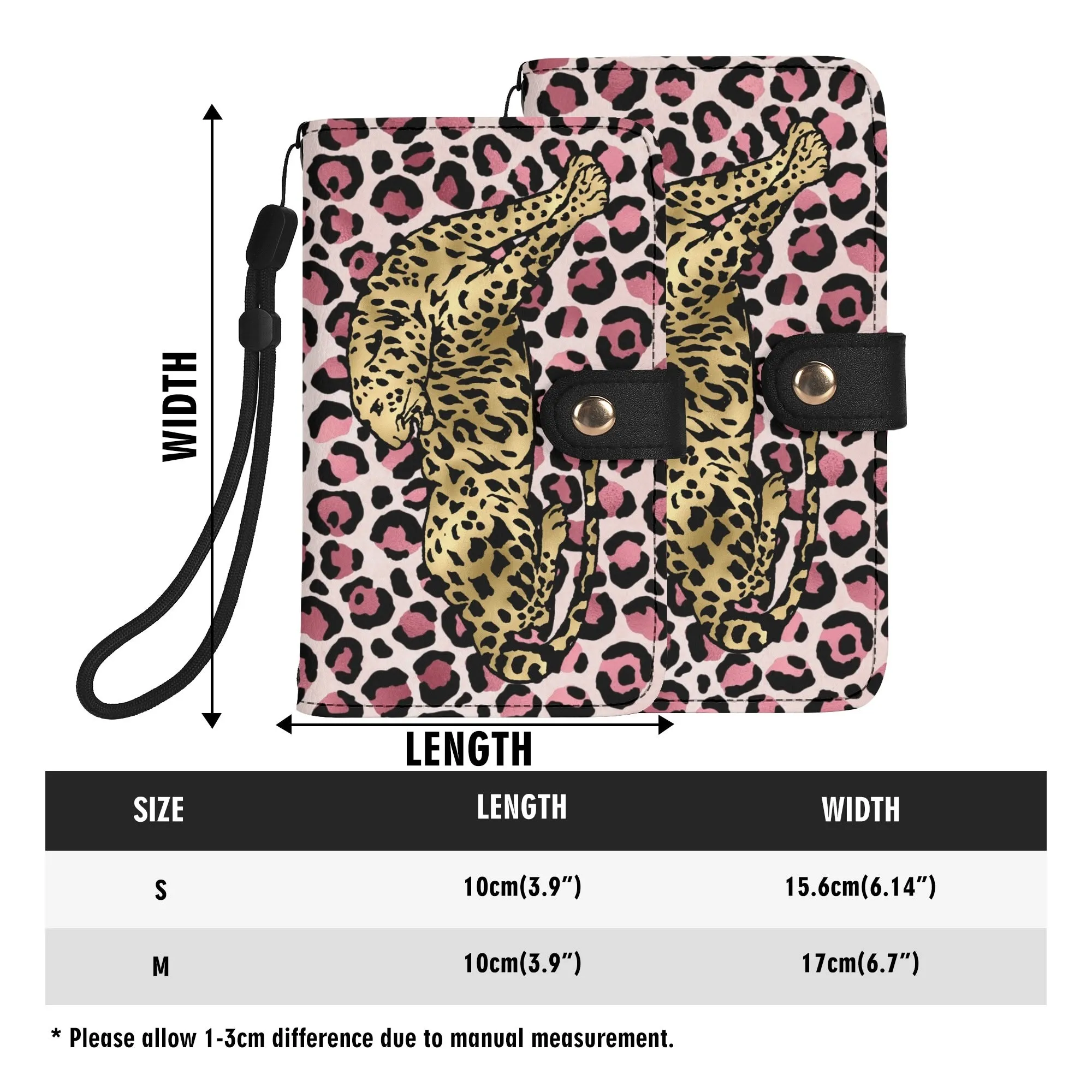 Leopard Print Graphic Black PU Leather Wallet Phone Flip Case