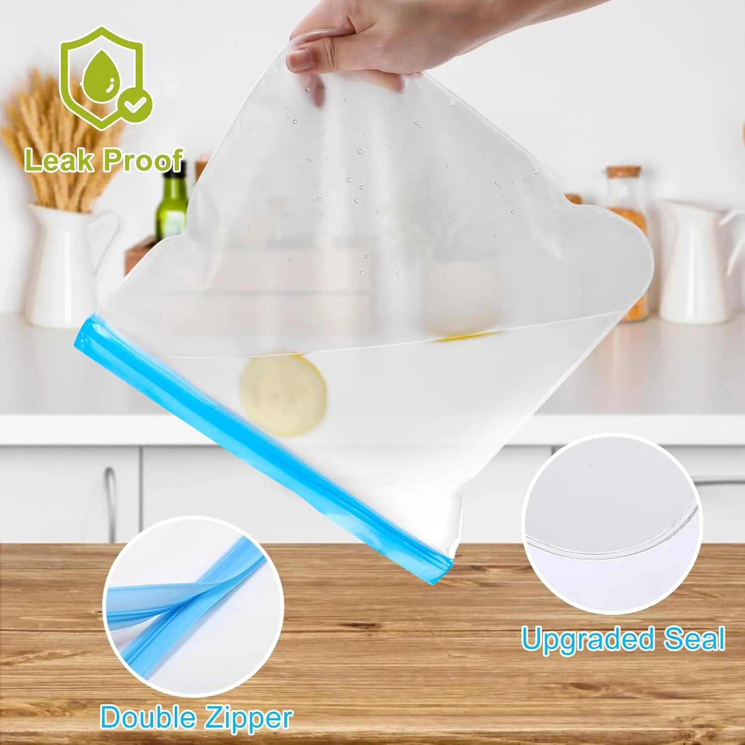 Lerine 9 Pack Reusable Sandwich Bags - Dishwasher Safe, BPA Free, Silicone, Extra Thick Leakproof Quart Bags for Marinate Meats, Cereal, Sandwich, Home Organization