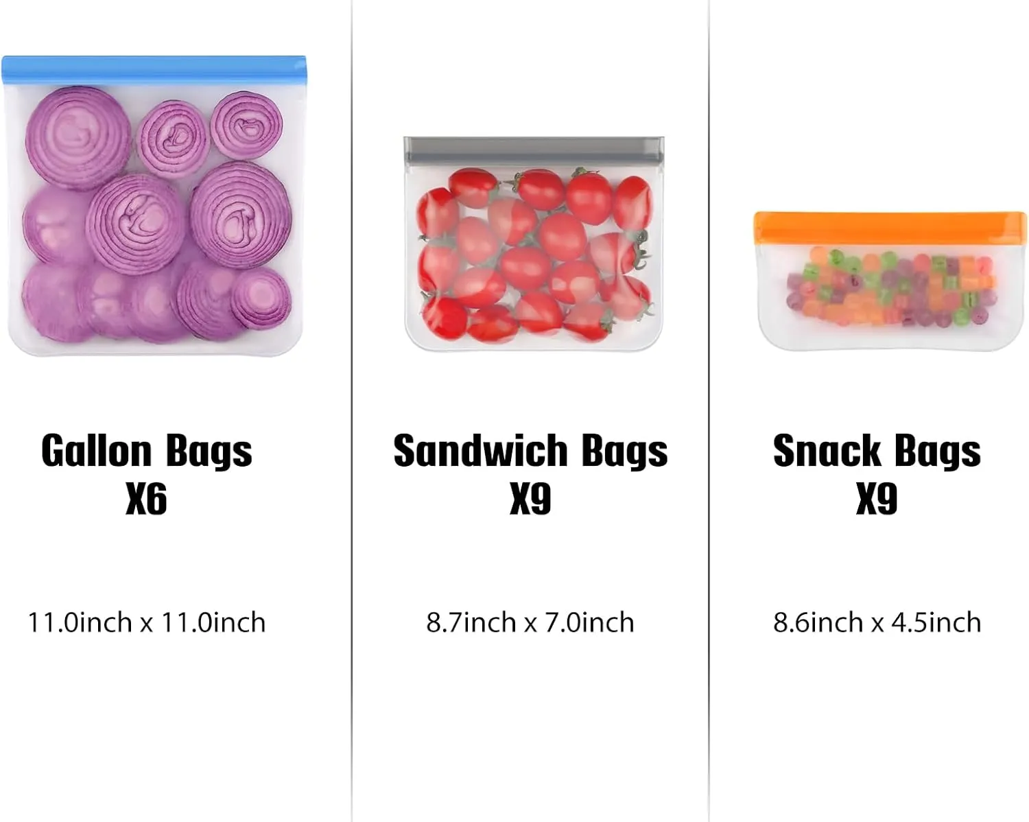 Lerine 9 Pack Reusable Sandwich Bags - Dishwasher Safe, BPA Free, Silicone, Extra Thick Leakproof Quart Bags for Marinate Meats, Cereal, Sandwich, Home Organization