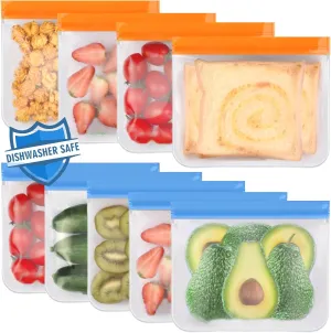 Lerine 9 Pack Reusable Sandwich Bags - Dishwasher Safe, BPA Free, Silicone, Extra Thick Leakproof Quart Bags for Marinate Meats, Cereal, Sandwich, Home Organization