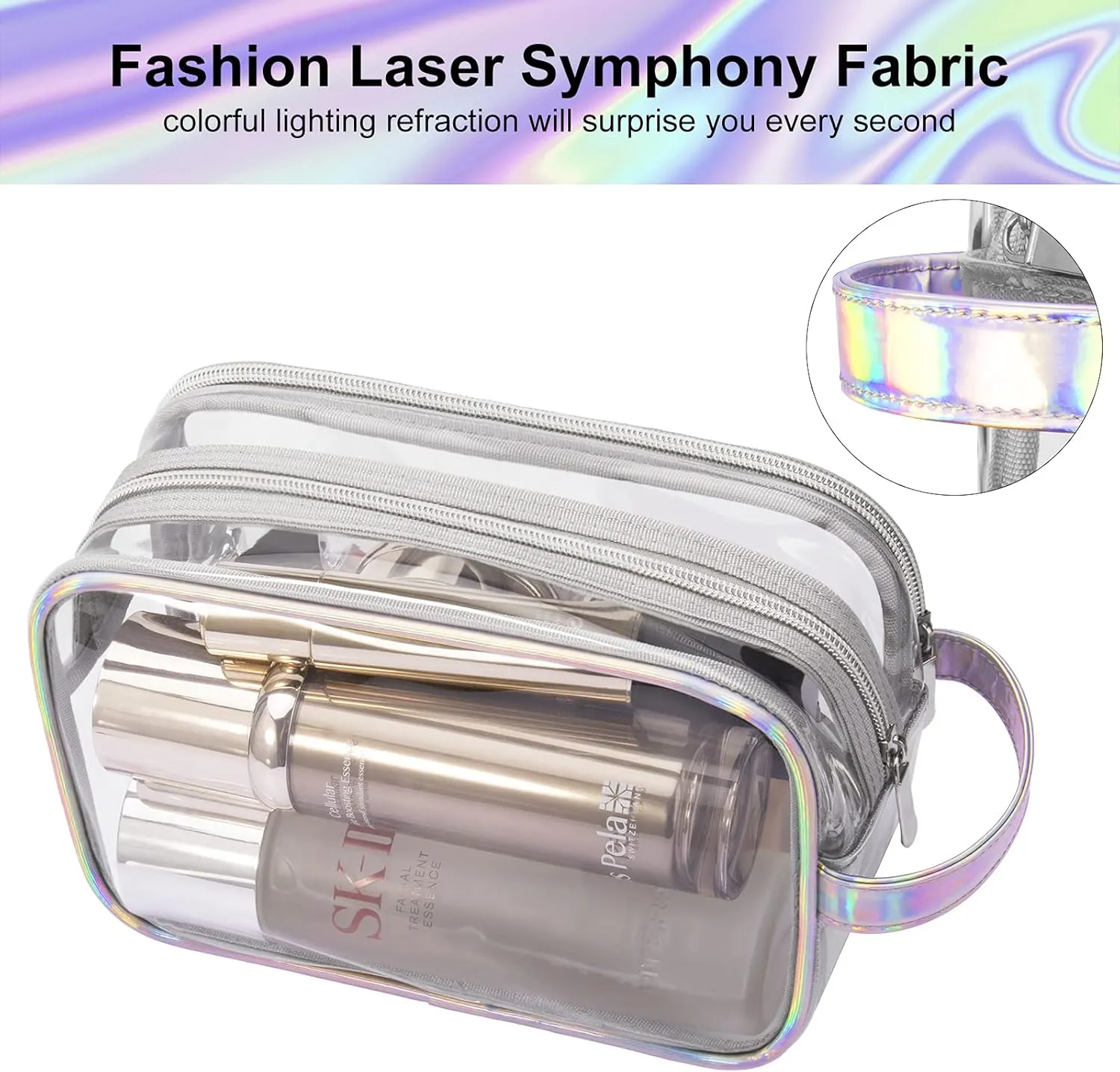 Lermende Clear Makeup Bag, 2 Layer, Water-Resistant, Large, Portable, Transparent, Travel, Women and Girl