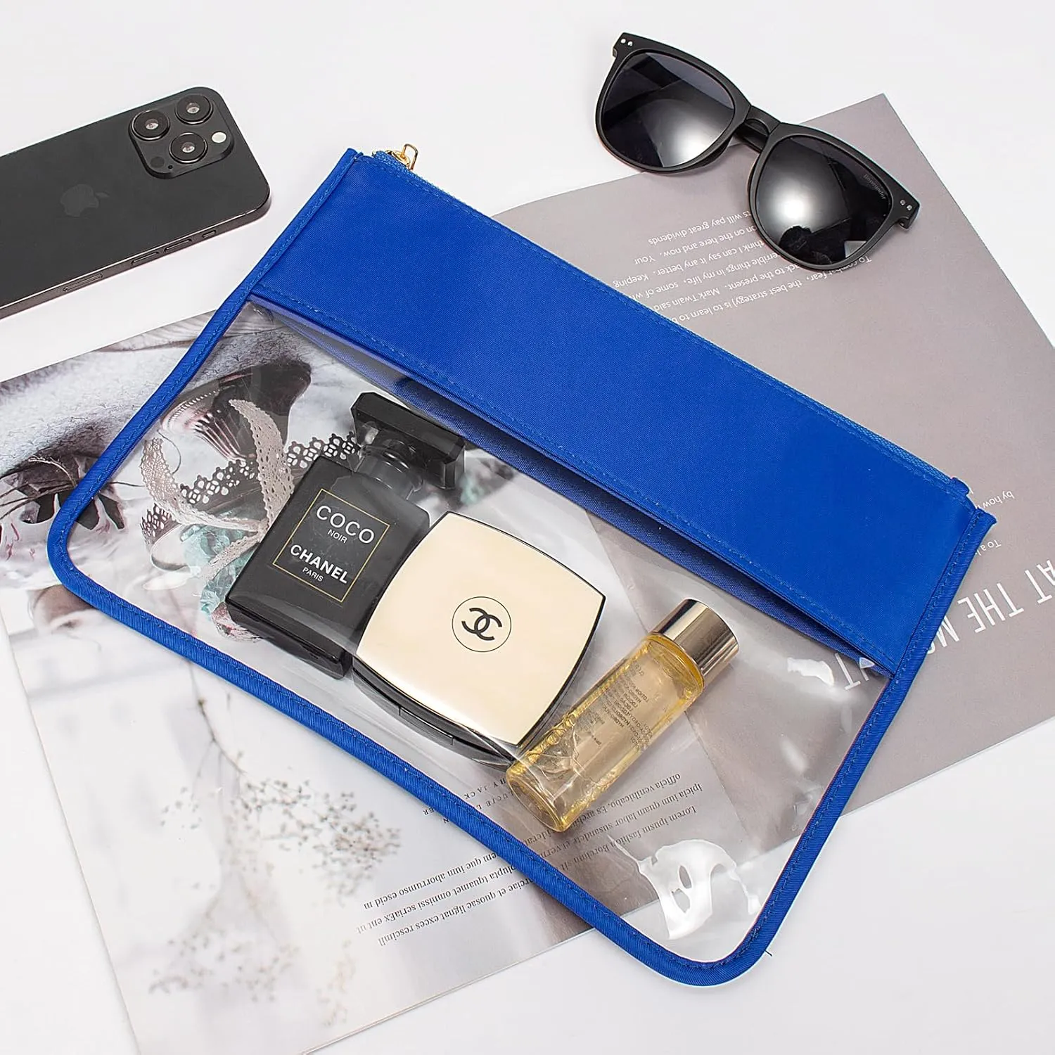 LETGO Clear Makeup Bag Pouch for Travel with Zipper,Clear Cosmetic Bag for Women Waterproof Snacks Bag Stadium Purse Toiletry Bag Bogg Bag Accessories (0-Royal Blue)