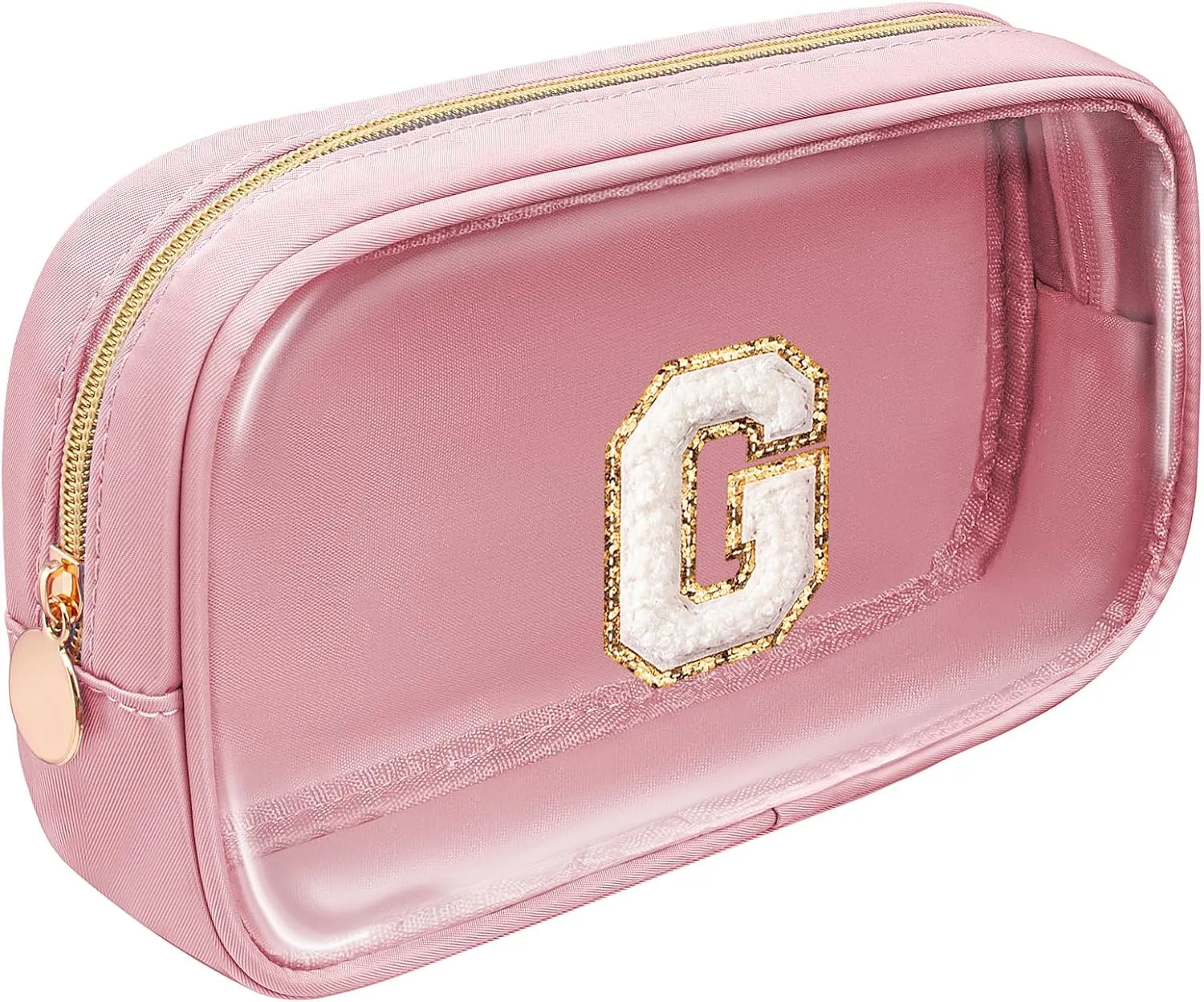 LETGO Initial Make Up Bag Travel Toiletry Bag, Clear Makeup Bag Preppy Cosmetic Bags Organizer Easter Basket Essentials Pink Gifts for Women Teen Girlfriend Teacher Mom Brithday(Pink, G)