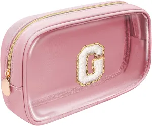 LETGO Initial Make Up Bag Travel Toiletry Bag, Clear Makeup Bag Preppy Cosmetic Bags Organizer Easter Basket Essentials Pink Gifts for Women Teen Girlfriend Teacher Mom Brithday(Pink, G)