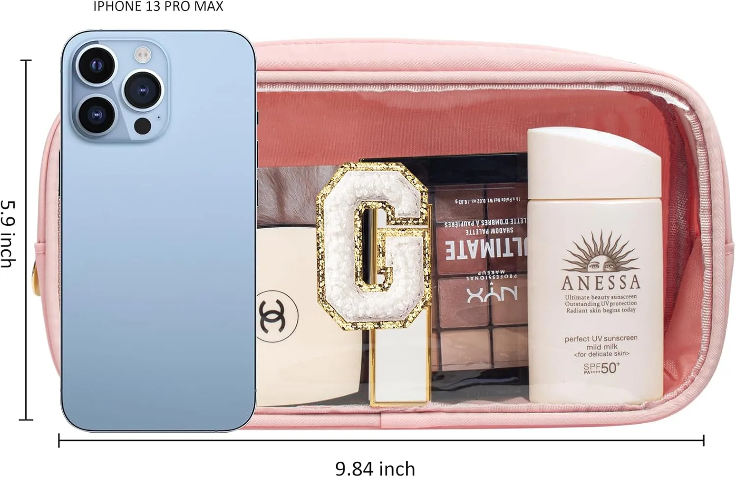 LETGO Initial Make Up Bag Travel Toiletry Bag, Clear Makeup Bag Preppy Cosmetic Bags Organizer Easter Basket Essentials Pink Gifts for Women Teen Girlfriend Teacher Mom Brithday(Pink, G)