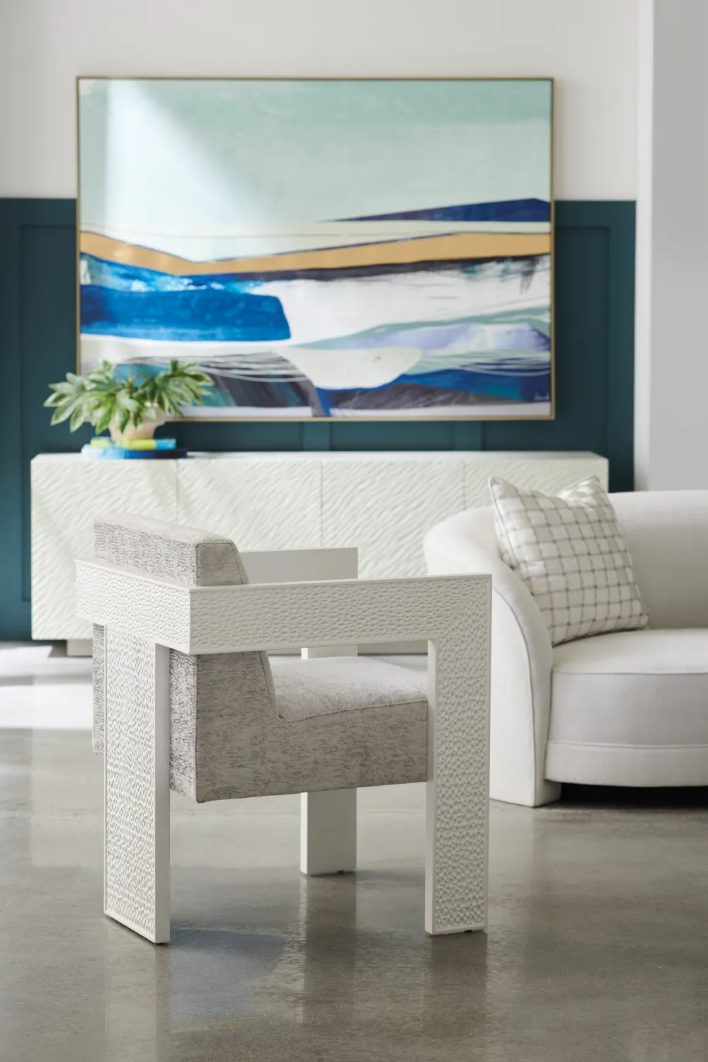 Light Gray Curved Sofa | Caracole Ahead Of The Curve