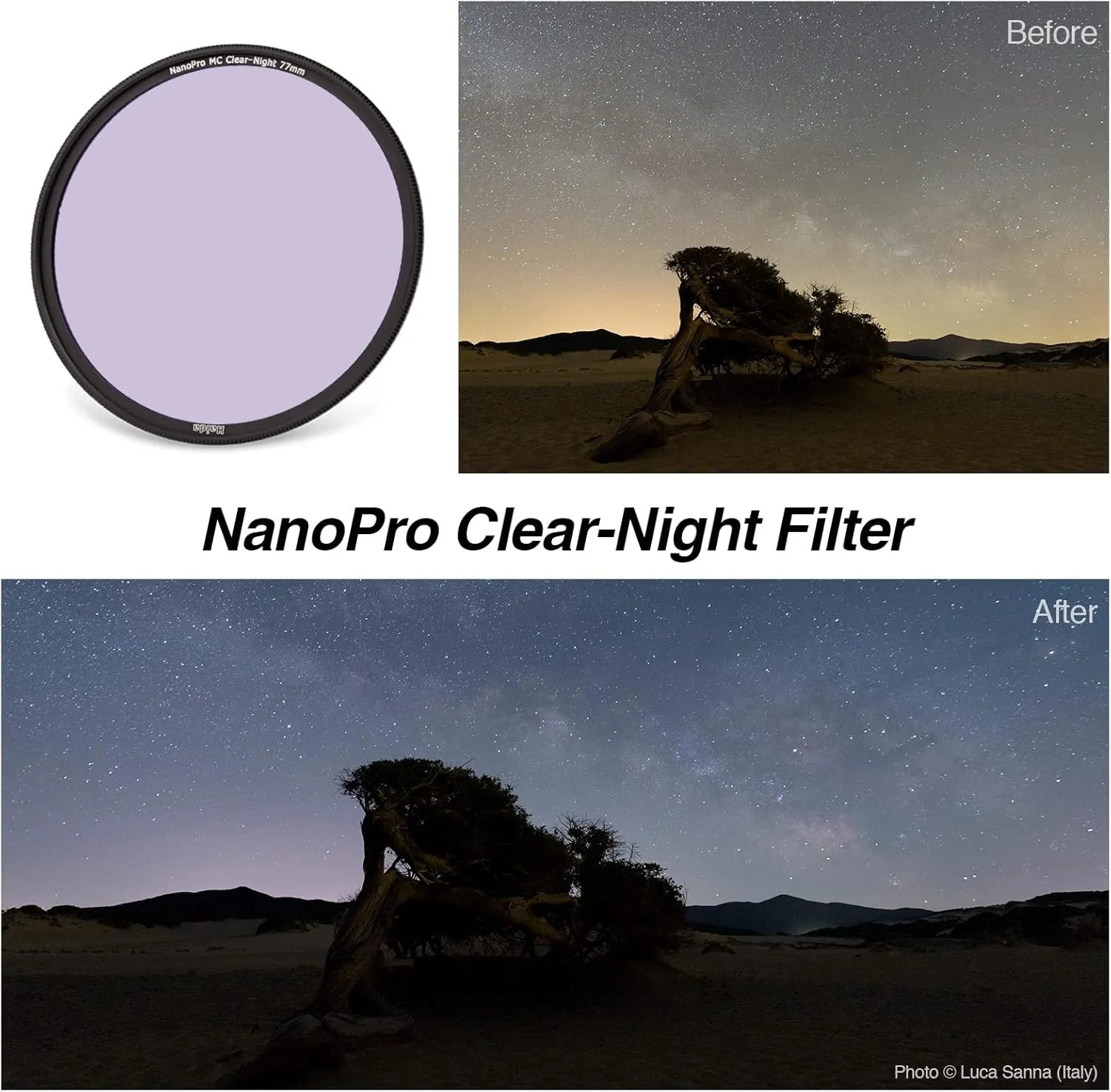 Light Pollution Filter Haida Clear-Night NanoPro Filter Optical Glass Enhances Visibility Artificial Light Sources Reduction for Sky/Star (58mm)