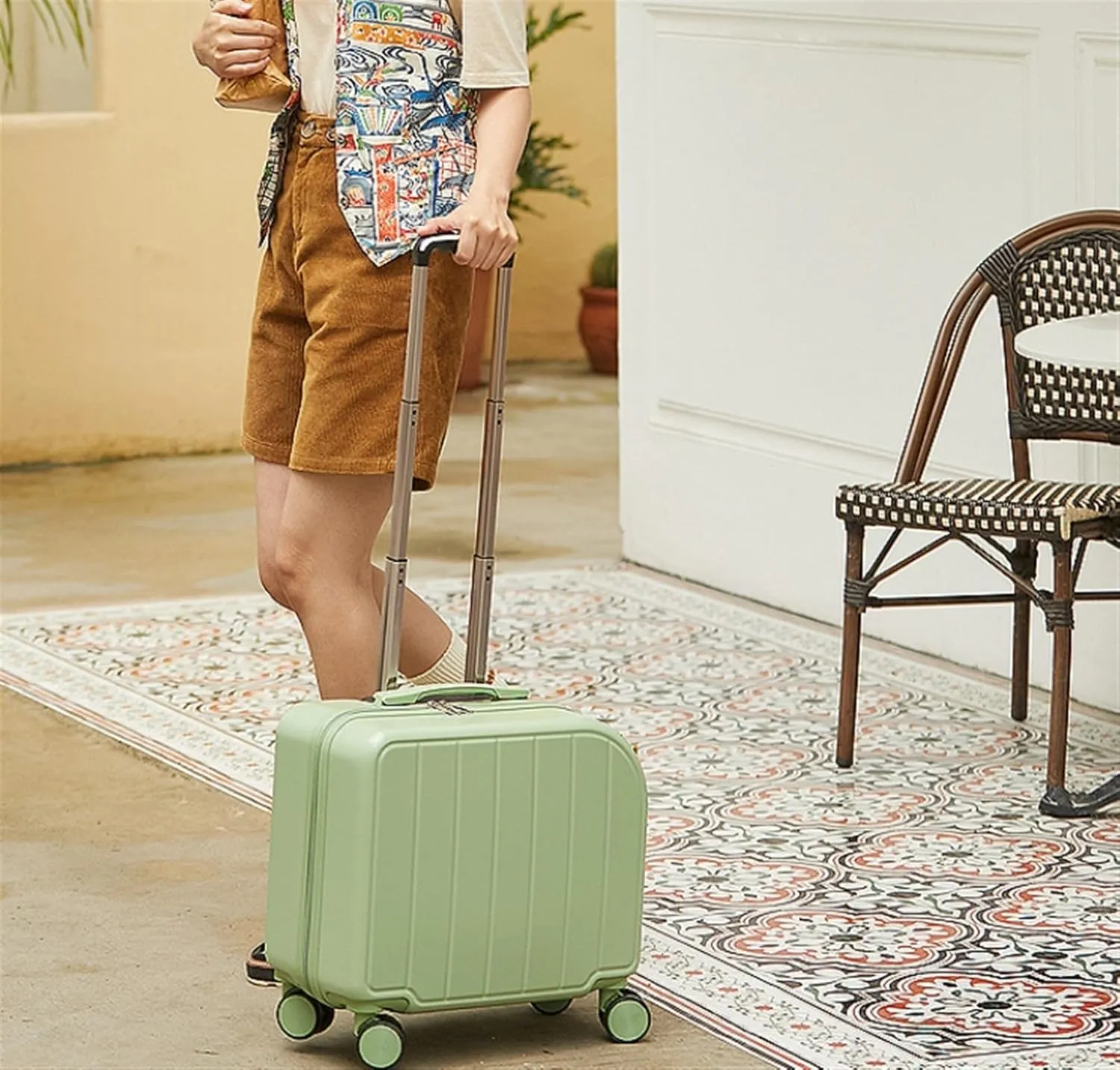 Light Suitcase 18" Suitcases with 4 Wheels PVC Durable Hardside Luggage Bag for Travel Wheeled Luggage (Color : D, Size : 18 inch)