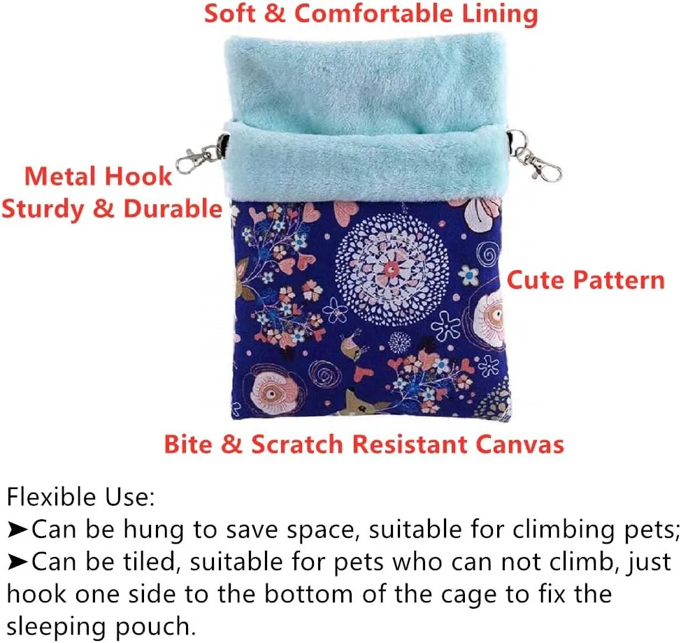 Litewood Sugar Gliders Sleeping Pouch Bag Small Pet Cotton Hanging Warm Comfortable Nest Bed for Small Animals Squirrels Marmosets Rats Hamster (LARGR,Blue Deer) …