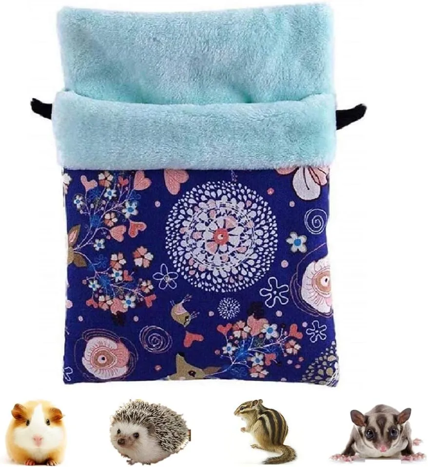 Litewood Sugar Gliders Sleeping Pouch Bag Small Pet Cotton Hanging Warm Comfortable Nest Bed for Small Animals Squirrels Marmosets Rats Hamster (LARGR,Blue Deer) …