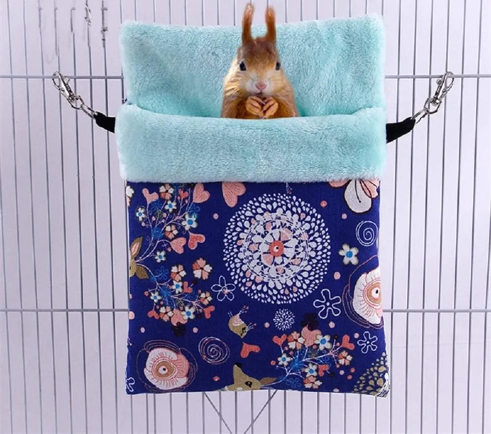 Litewood Sugar Gliders Sleeping Pouch Bag Small Pet Cotton Hanging Warm Comfortable Nest Bed for Small Animals Squirrels Marmosets Rats Hamster (LARGR,Blue Deer) …