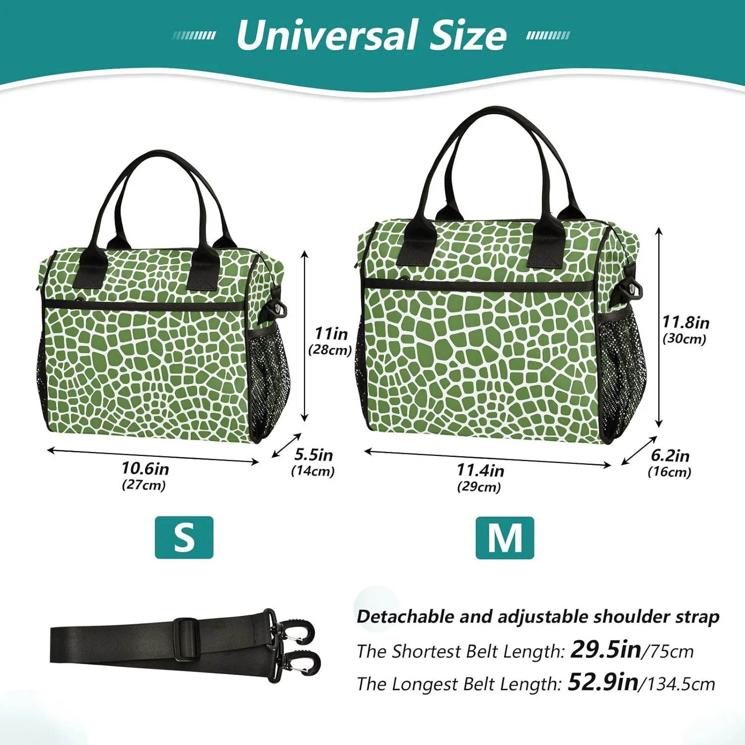 Lizard Skin Green Pattern Lunch Bag Insulated Lunch Box for Women Men Cooler Bag Leakproof Reusable Lunch Tote Bag with Shoulder Strap Work Picnic