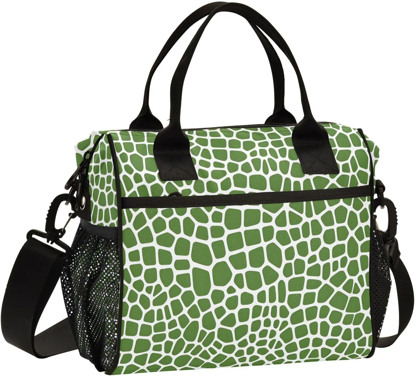 Lizard Skin Green Pattern Lunch Bag Insulated Lunch Box for Women Men Cooler Bag Leakproof Reusable Lunch Tote Bag with Shoulder Strap Work Picnic
