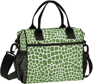 Lizard Skin Green Pattern Lunch Bag Insulated Lunch Box for Women Men Cooler Bag Leakproof Reusable Lunch Tote Bag with Shoulder Strap Work Picnic