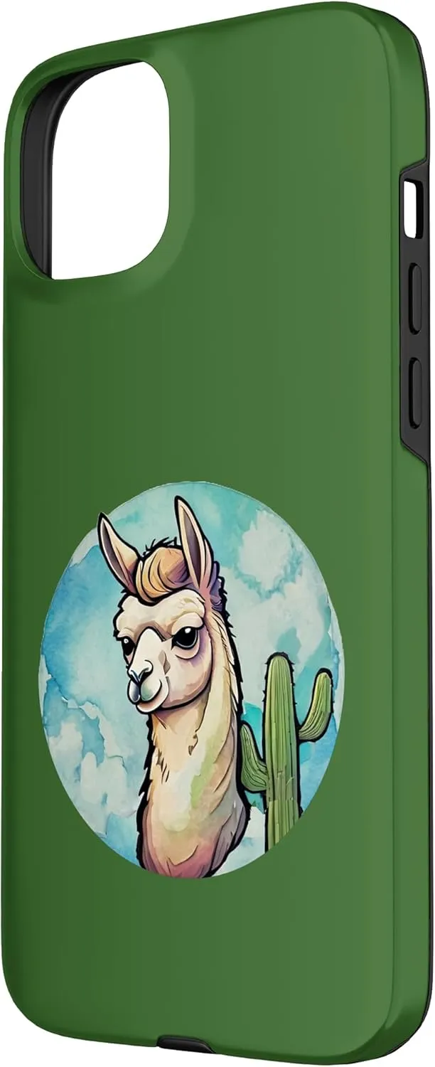 Llama with saguaro cactus funny camelid alpaca desert trip Case for iPhone 15 Plus