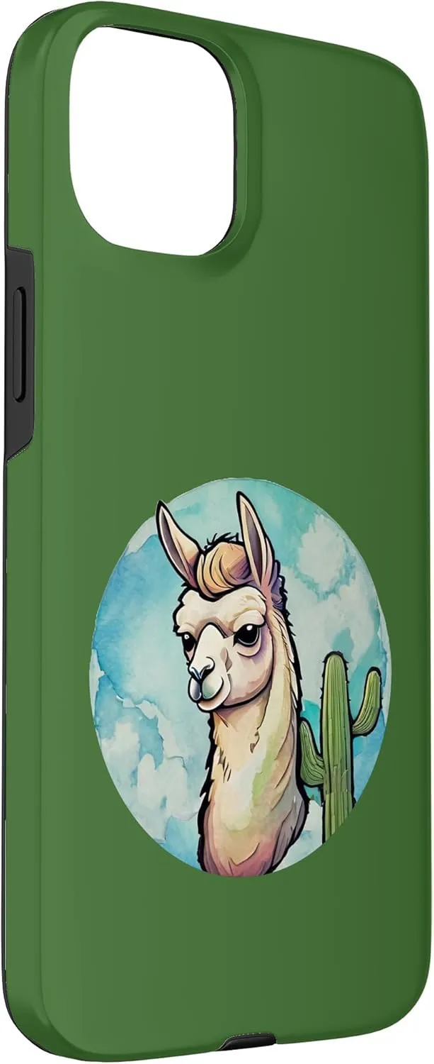 Llama with saguaro cactus funny camelid alpaca desert trip Case for iPhone 15 Plus