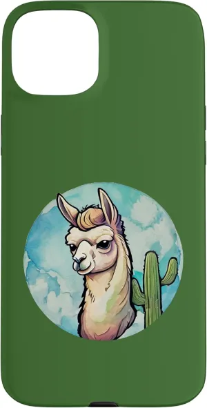 Llama with saguaro cactus funny camelid alpaca desert trip Case for iPhone 15 Plus