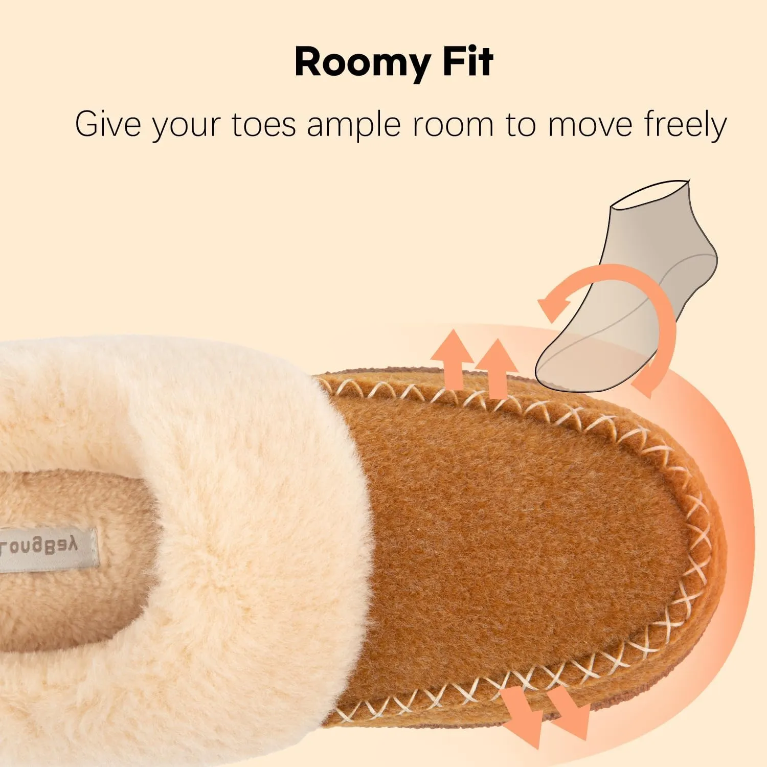 LongBay Womens Felt Sherpa Bedroom Slippers Warm Cozy Wool-Like Moccasin Slippers for Indoor Outdoor Winter Memory Foam House Shoes Slip-On with Fuzzy Plush Lining
