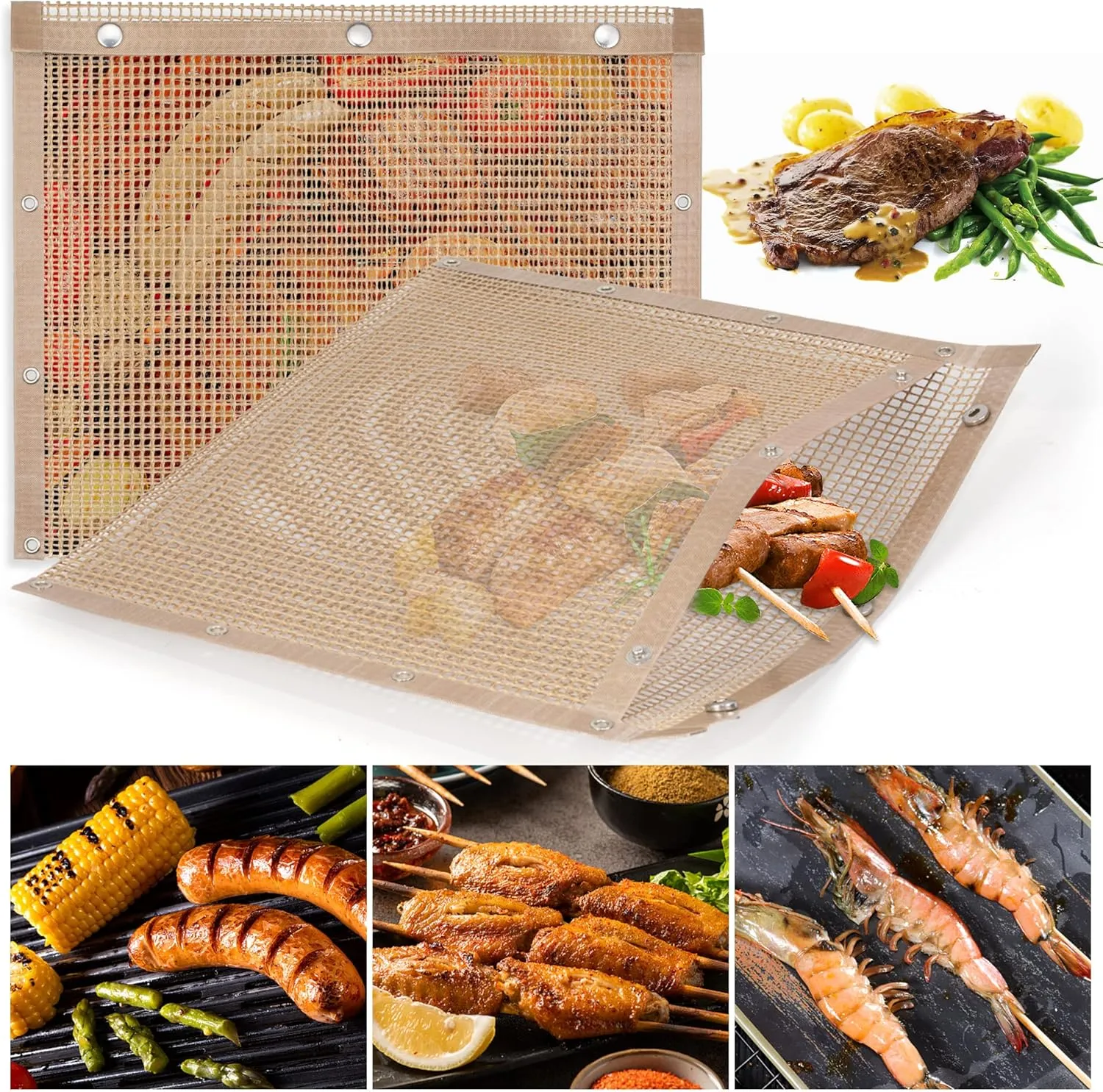 LOOCH Mesh Grill Bags 13.2 x 10.5 Inch Set of 2 100% Non-tick Heavy Duty Barbecue Grill Bags, Reusable and Easy to Clean, Works on Electric,Gas, Charcoal Outdoor BBQ - Extended Warranty