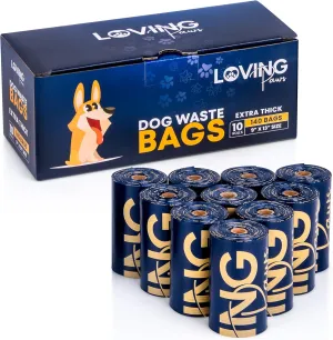 LOVING Paws Poop Bags for Dogs Guaranteed Leak Proof and Extra Thick Waste Bag Refill Rolls, With Free Dispenser,Unscented, 350 Count