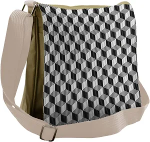Lunarable Black and White Messenger Bag, Optical Stripes, Unisex Cross-body
