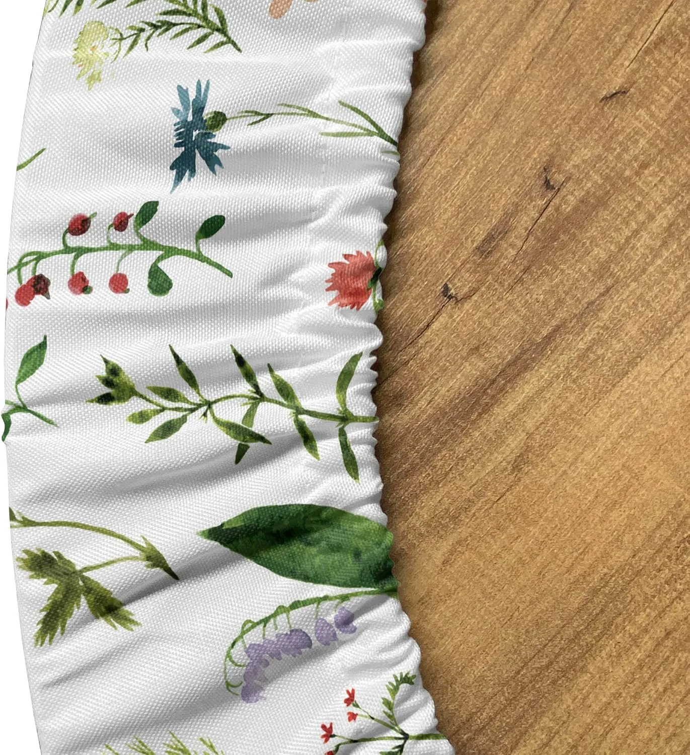 Lunarable Leaf Fitted Round Tablecloth, Flourishing Spring Meadow with Various Wildflowers Nature Themed Watercolor Art, All Around Elastic Fabric Table Cover, 36"- 40" Diameter, Blue Grey Multicolor