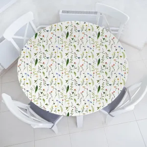 Lunarable Leaf Fitted Round Tablecloth, Flourishing Spring Meadow with Various Wildflowers Nature Themed Watercolor Art, All Around Elastic Fabric Table Cover, 36"- 40" Diameter, Blue Grey Multicolor