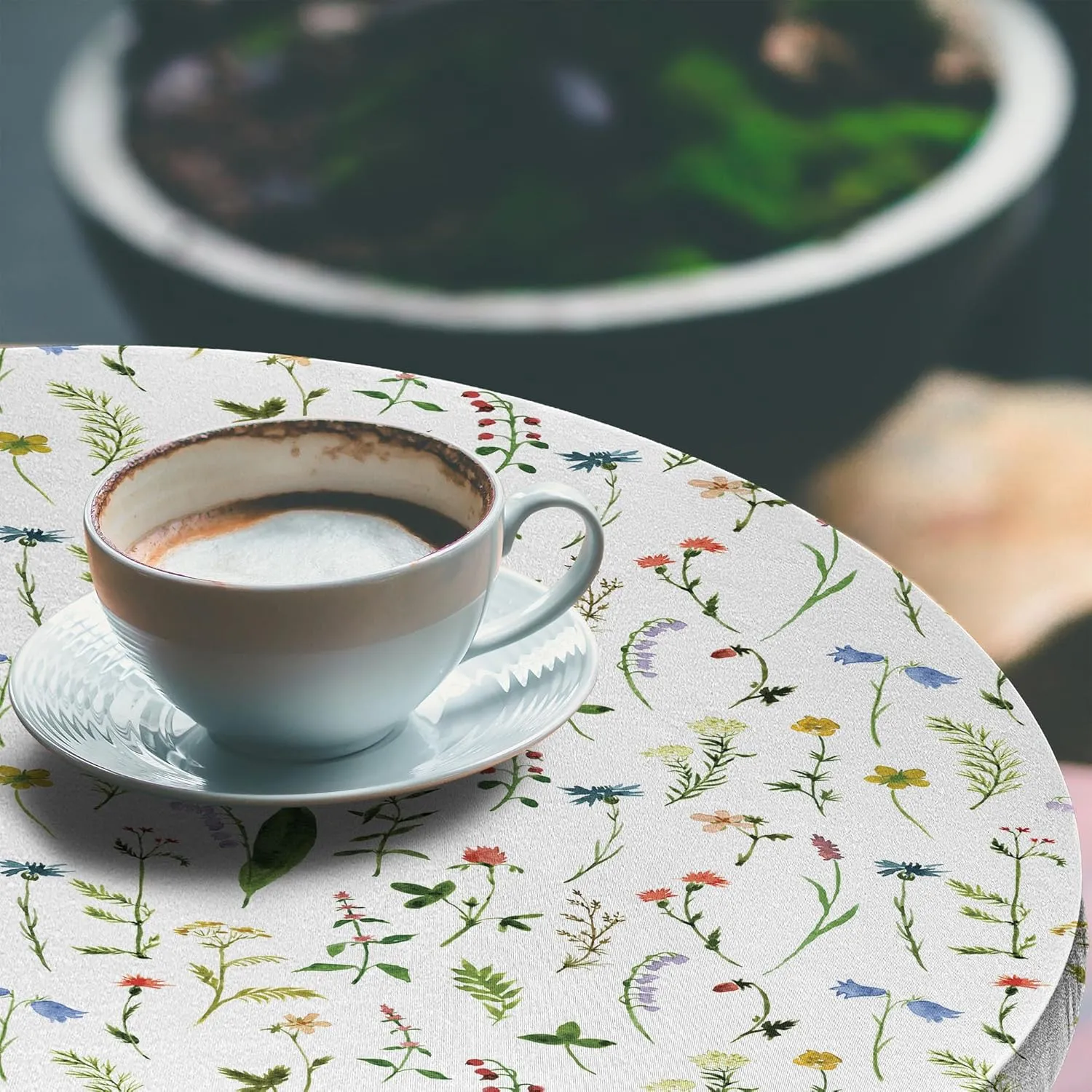 Lunarable Leaf Fitted Round Tablecloth, Flourishing Spring Meadow with Various Wildflowers Nature Themed Watercolor Art, All Around Elastic Fabric Table Cover, 36"- 40" Diameter, Blue Grey Multicolor
