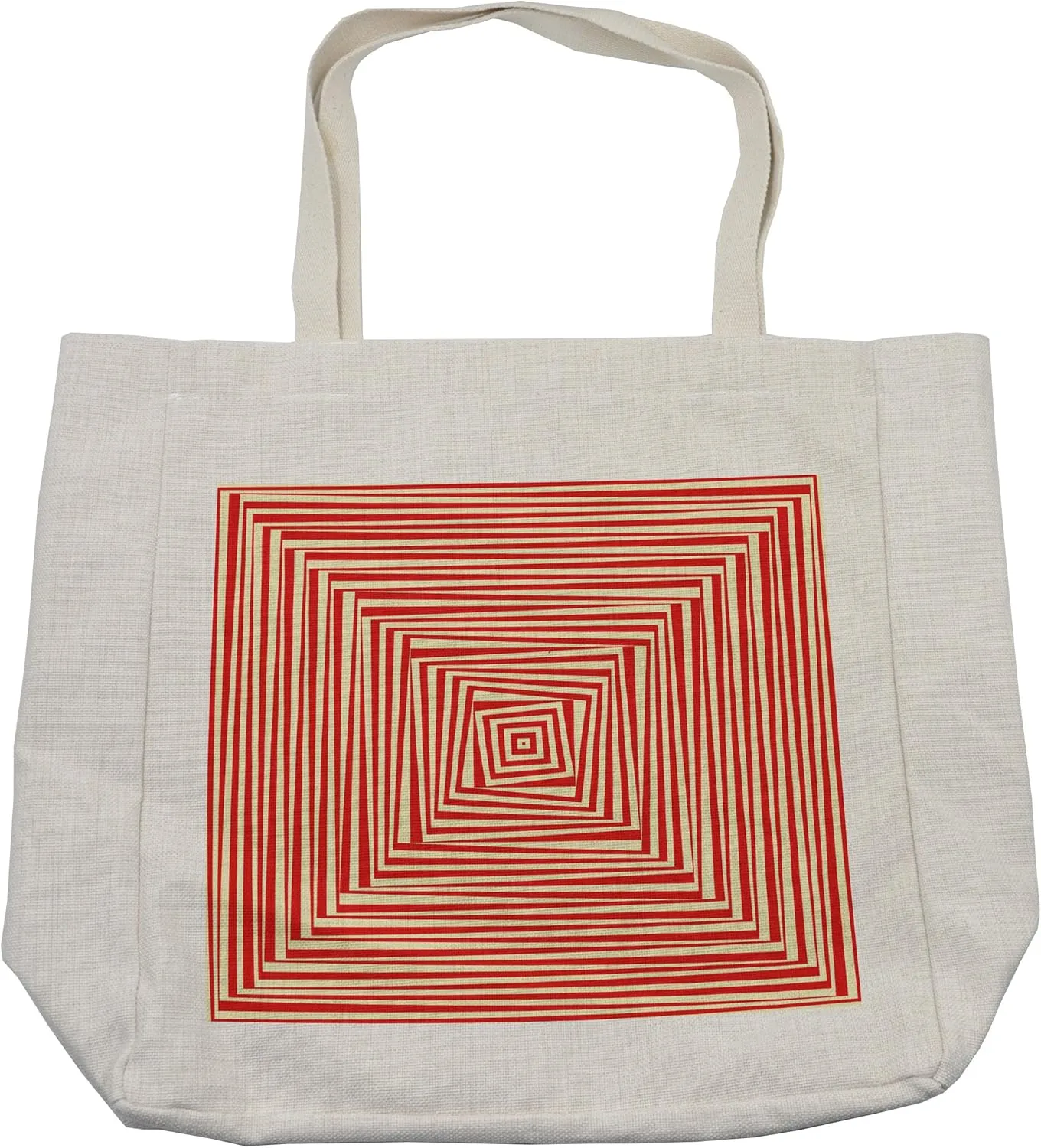 Lunarable Psychedelic Shopping Bag, Hypnotic Maze Twisty Optical Theme Dizzy Pattern Trance Abstract, Eco-Friendly Reusable Bag for Groceries Beach and More, 15.5" X 14.5", Cream
