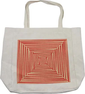 Lunarable Psychedelic Shopping Bag, Hypnotic Maze Twisty Optical Theme Dizzy Pattern Trance Abstract, Eco-Friendly Reusable Bag for Groceries Beach and More, 15.5" X 14.5", Cream