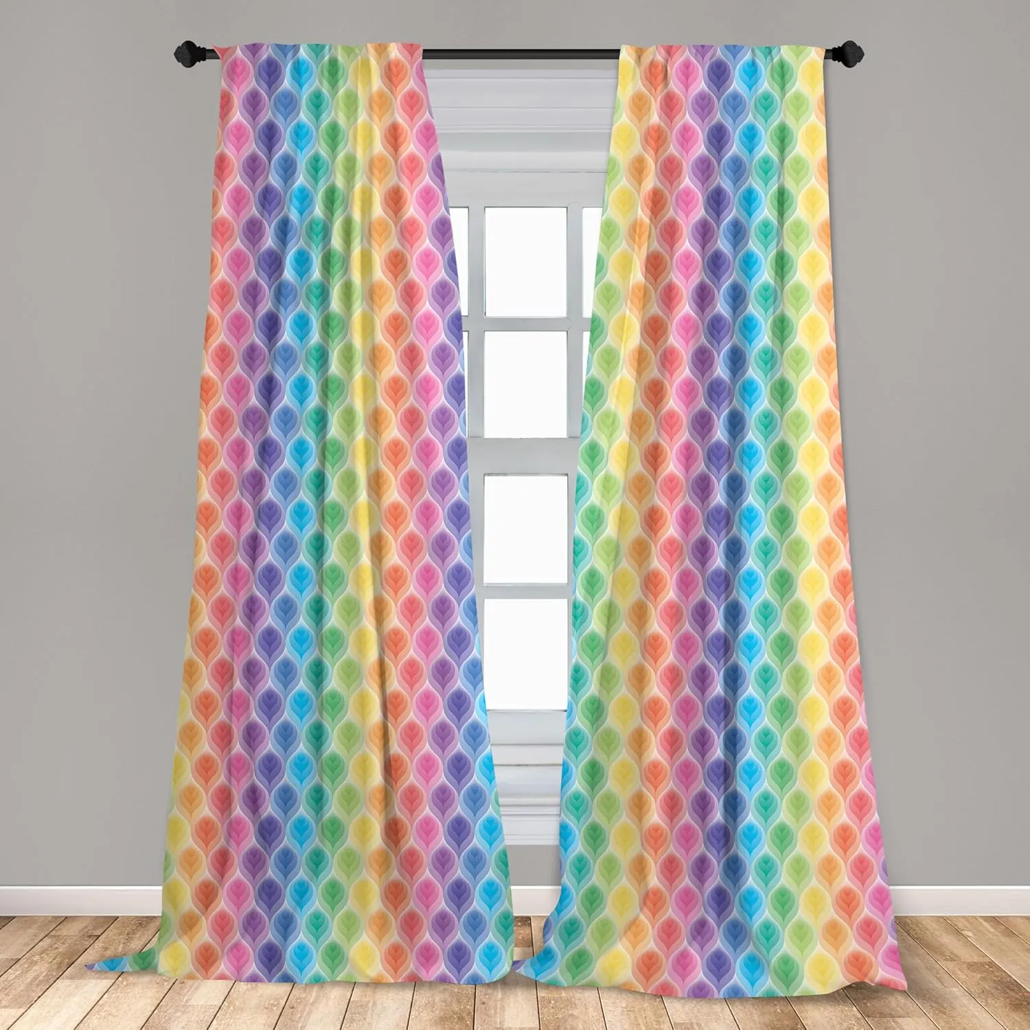 Lunarable Trippy Curtains, Rainbow Colors Abstract Gradient Toned Leaf Pattern Digital Soft Pastel Design Print, Window Treatments 2 Panel Set for Living Room Bedroom, Pair of - 28" x 63", Blue Yellow