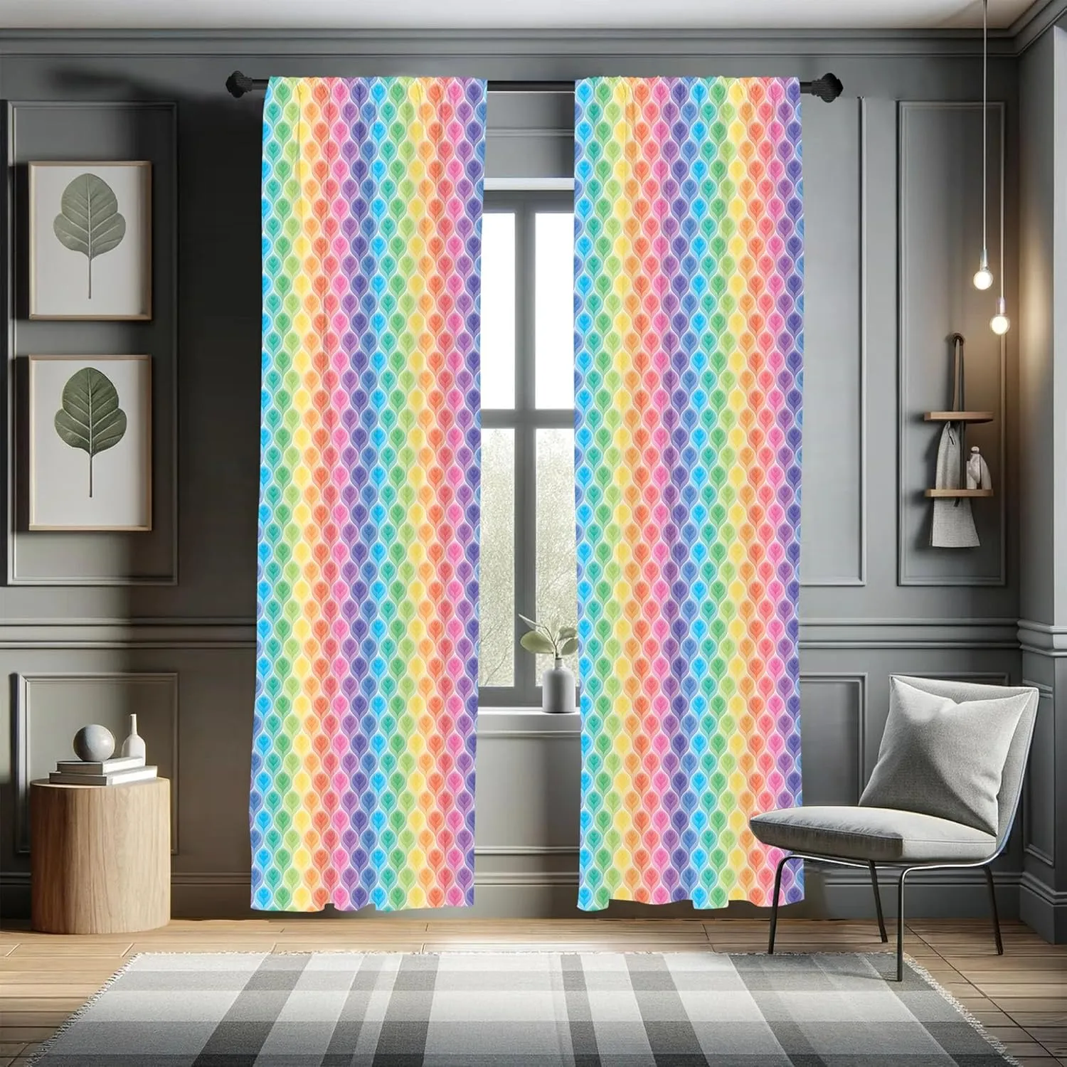 Lunarable Trippy Curtains, Rainbow Colors Abstract Gradient Toned Leaf Pattern Digital Soft Pastel Design Print, Window Treatments 2 Panel Set for Living Room Bedroom, Pair of - 28" x 63", Blue Yellow