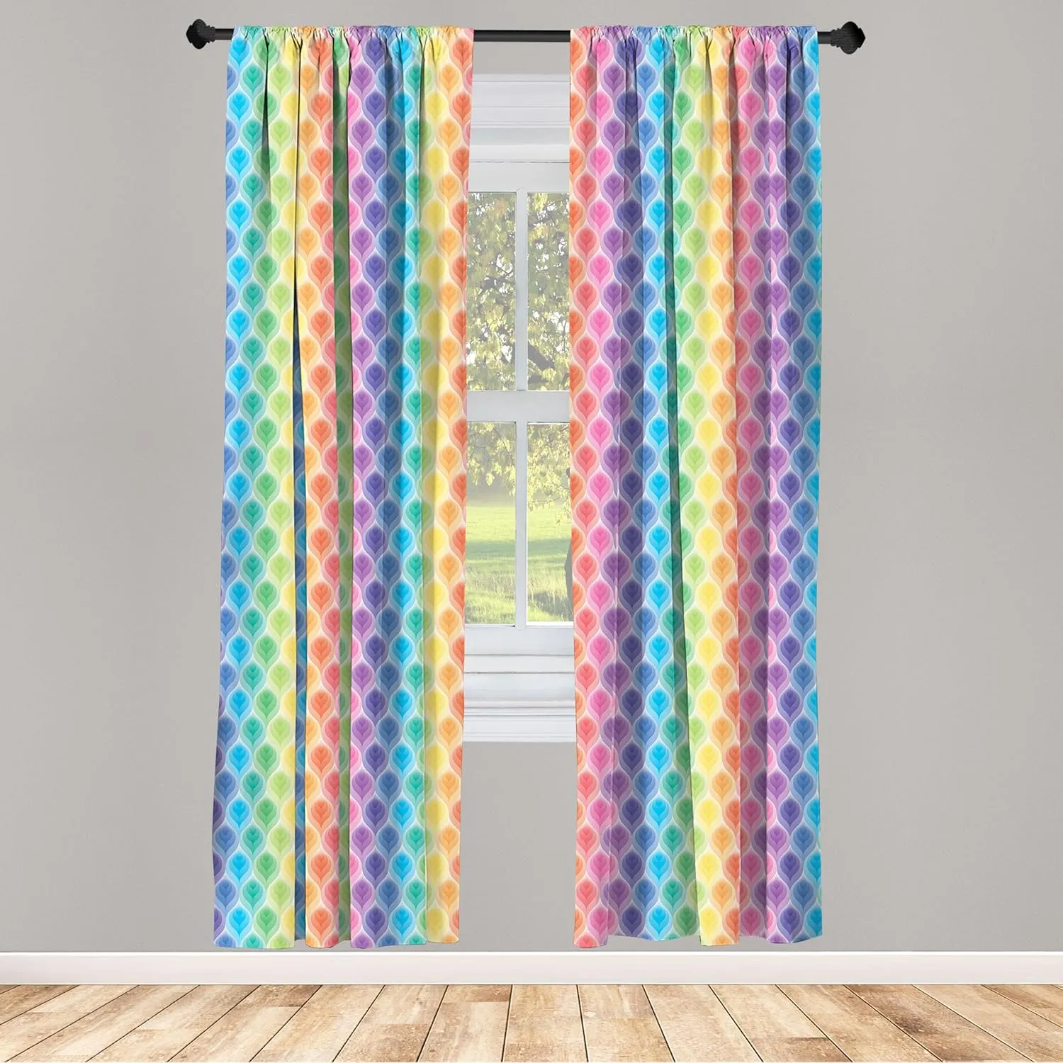 Lunarable Trippy Curtains, Rainbow Colors Abstract Gradient Toned Leaf Pattern Digital Soft Pastel Design Print, Window Treatments 2 Panel Set for Living Room Bedroom, Pair of - 28" x 63", Blue Yellow