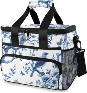 Lunch Bag Blue White Porcelain Insulated Cooler Bag Reusable Lunch Box with Shoulder Strap for Picnic Hiking Camping Work