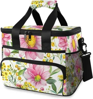 Lunch Bag Cosmos Flowers Insulated Cooler Bag Reusable Lunch Box with Shoulder Strap for Picnic Hiking Camping Work