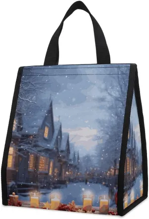 Lunch Bag for Women Men Cute Insulated Lunch Box Reusable Portable Christmas Atmosphere Lunch Tote Bag for Work Office Travel