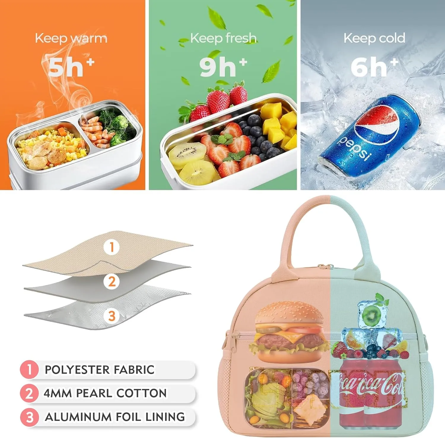 Lunch Bag For Women, Preppy Lunch Box For Girl, Large Insulated Lunch Bag With Adjustable Shoulder Strap, Reusable Lunch Tote Bag With Chenille Letter For Work School Picnic, Beige