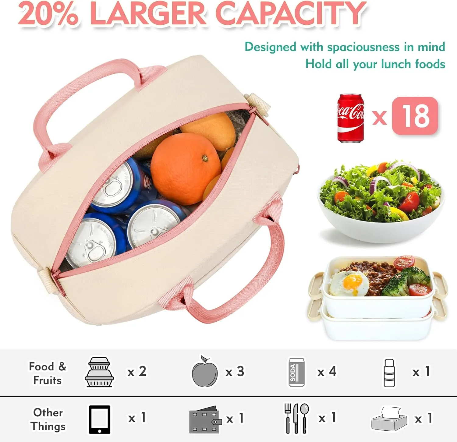 Lunch Bag For Women, Preppy Lunch Box For Girl, Large Insulated Lunch Bag With Adjustable Shoulder Strap, Reusable Lunch Tote Bag With Chenille Letter For Work School Picnic, Light Pink