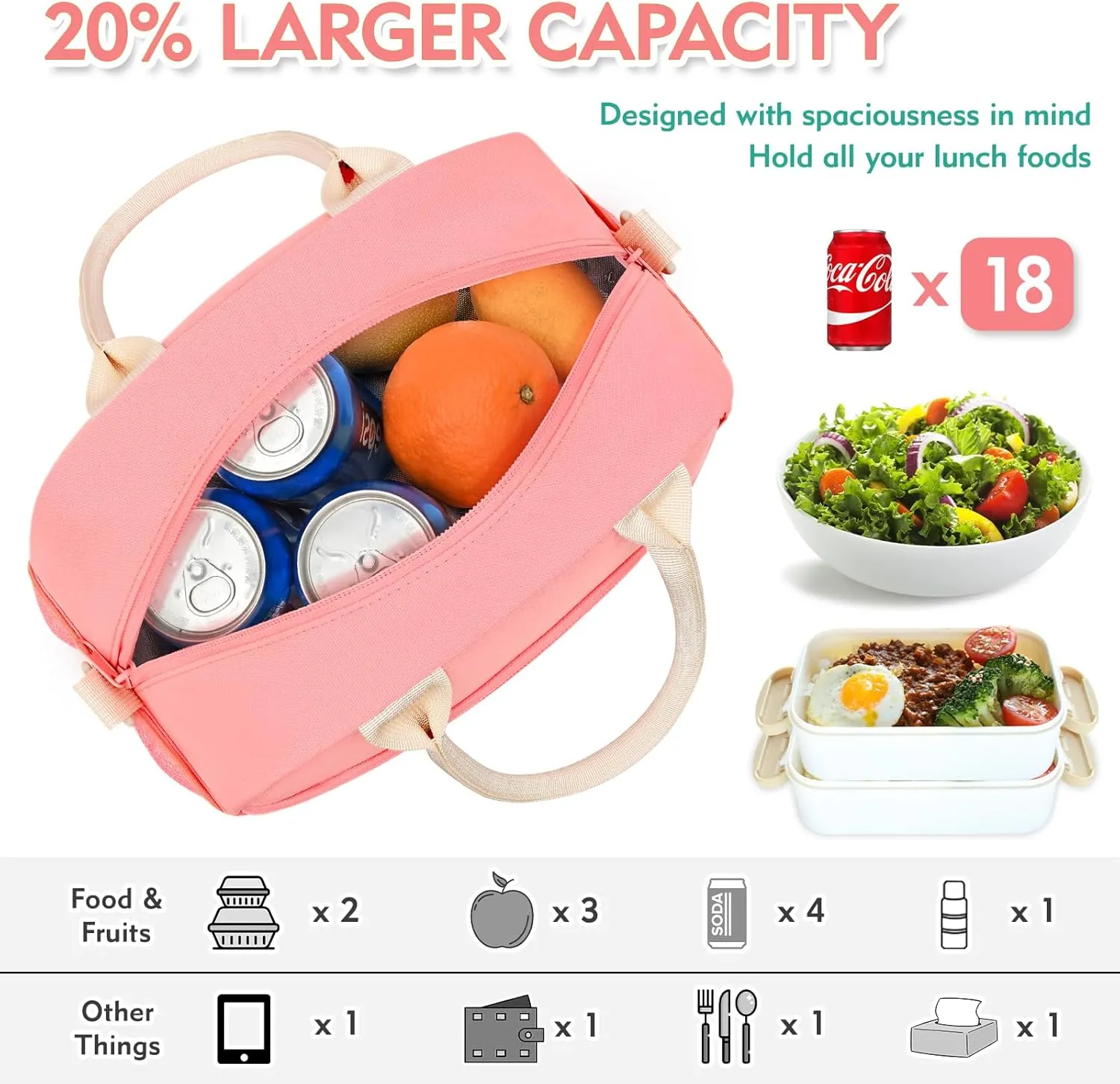 Lunch Bag For Women, Preppy Lunch Box For Girl, Large Insulated Lunch Bag With Adjustable Shoulder Strap, Reusable Lunch Tote Bag With Chenille Letter For Work School Picnic, Pink
